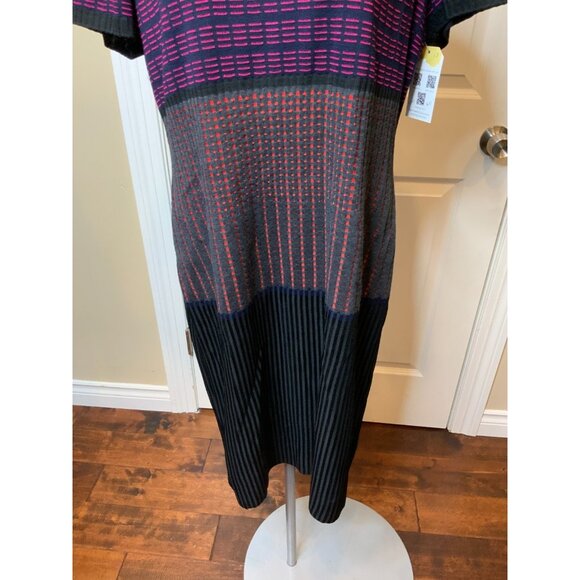 St. John Navy Blue & Red Dot Geometric Print Knit Midi Dress NWT, Size 14 - Picture 3 of 7